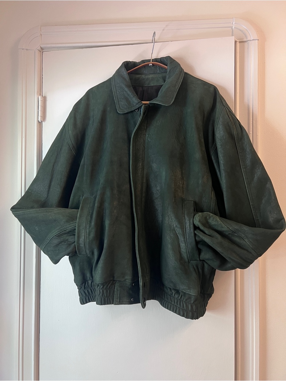 Vintage Green leather Bomber Jacket